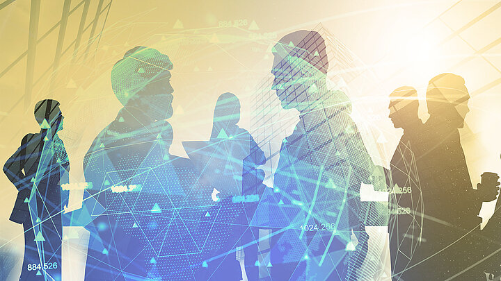 Grafika dekoracyjna. Abstrakcyjne tło z sylwetkami ludzi.